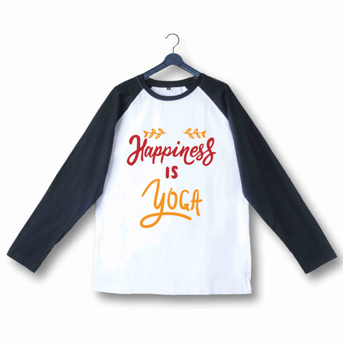 Yoga Fitness Yoga HAPPINESS IS YOGA Custom Printed Graphic Design Raglan T-Shirt for Women